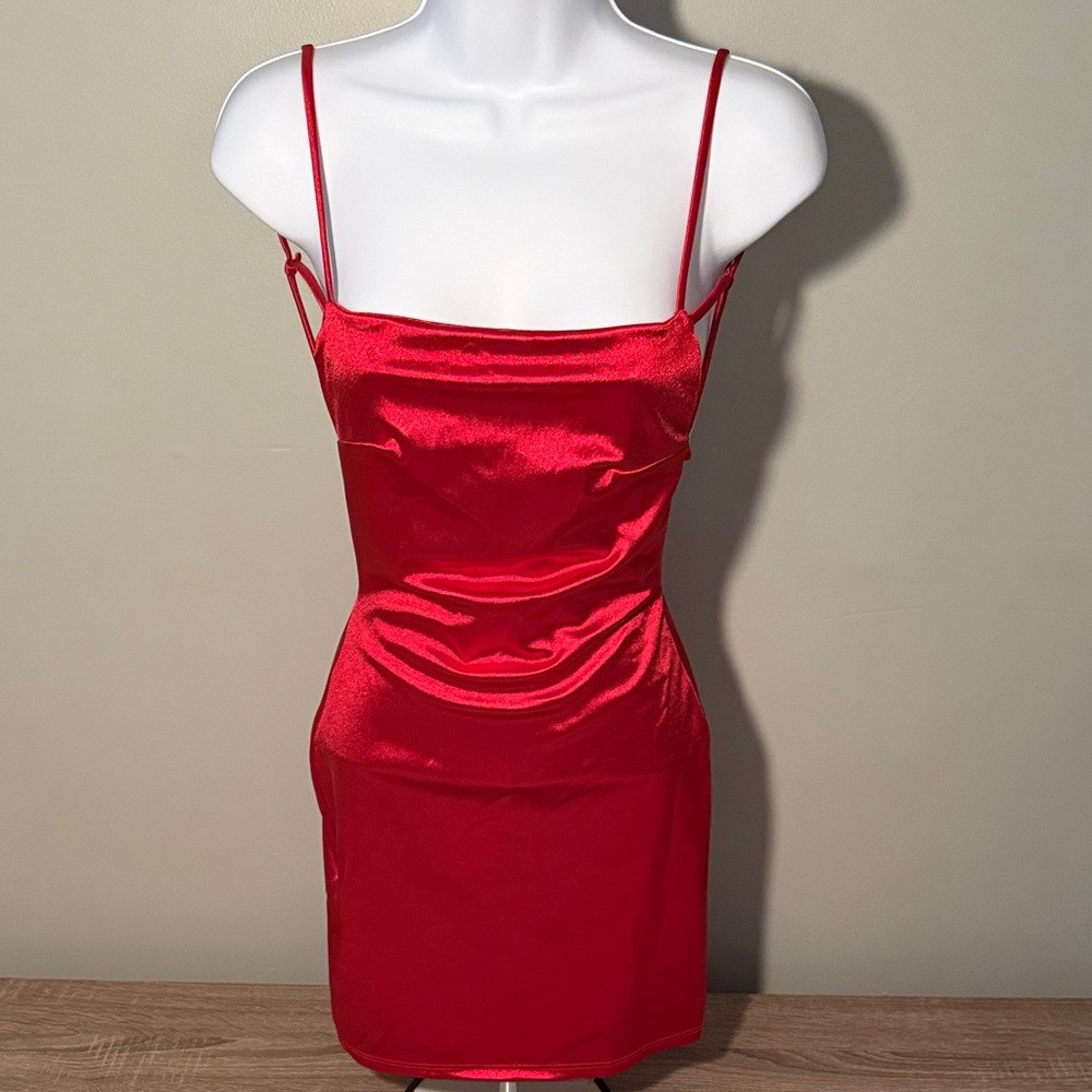 Sleek Red Satin Mini Dress NWT